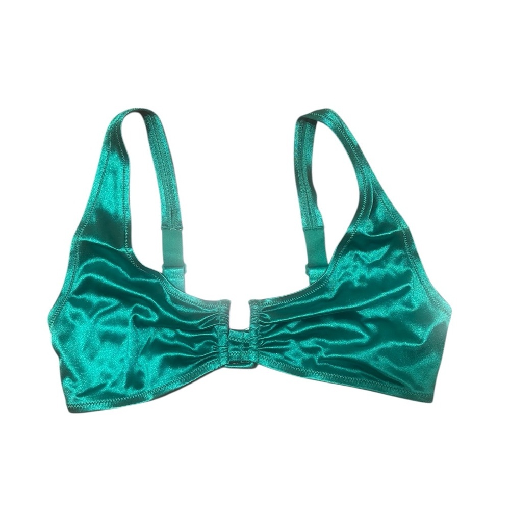 & Other Stories Shiny Ruched Bikini Top in Green Size 12 NWT